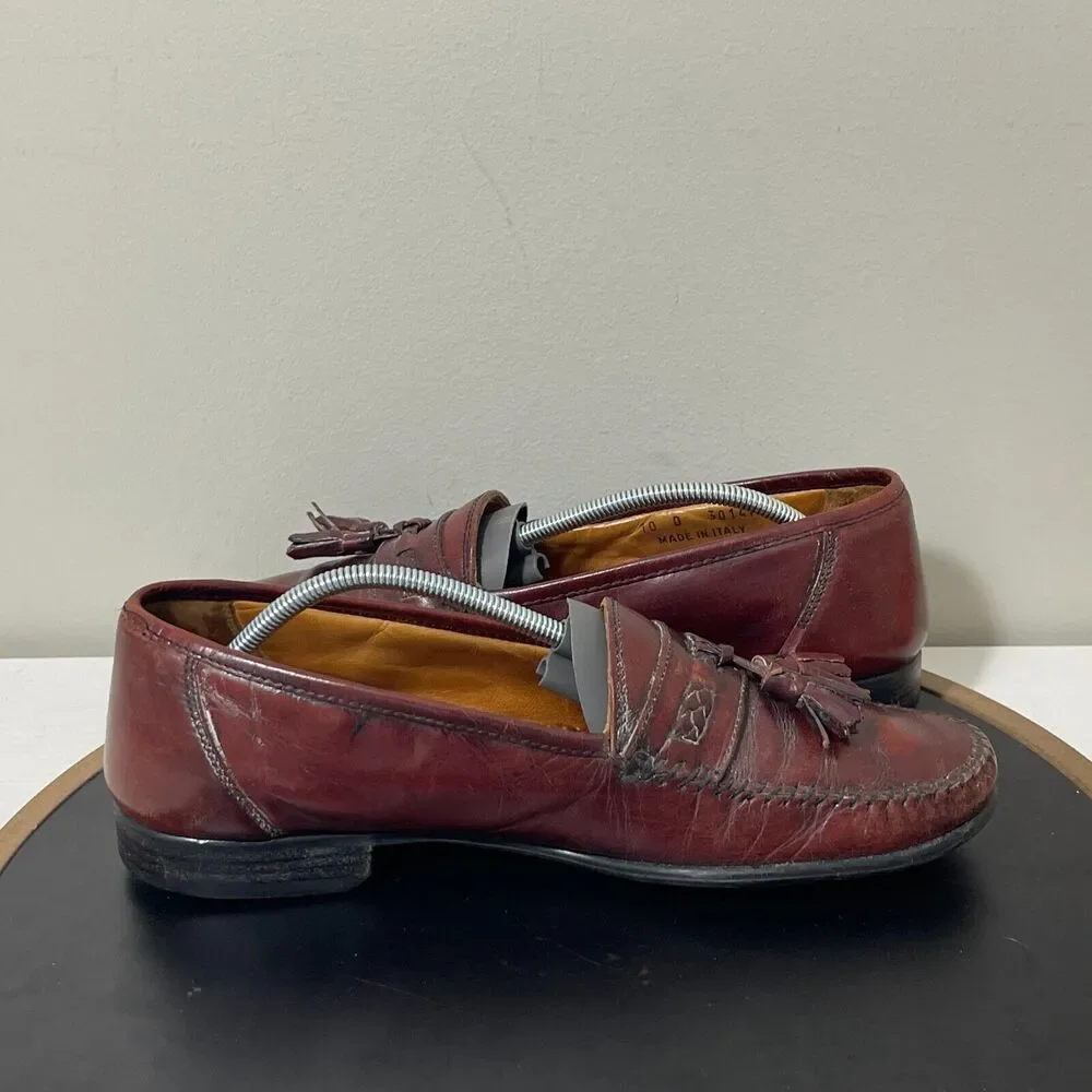 Florsheim Mens Tassel Loafers Burgundy Leather Made in Italy 10‎ D Dress Shoe